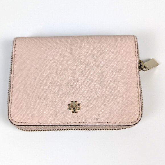 Tory Burch | Blush Pink Saffiano Leather Zip Around Wallet with Keychain - Picture 1 of 7